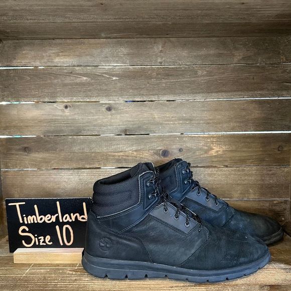 Mens Timberland Graydon Triple Black Leather Waterproof Ankle‎ Boots Size 10 M - Picture 1 of 6
